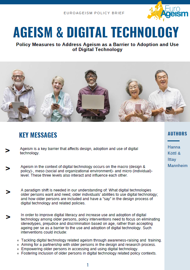 EuroAgeism Policy Brief on Ageism and Digital Technology - Cover